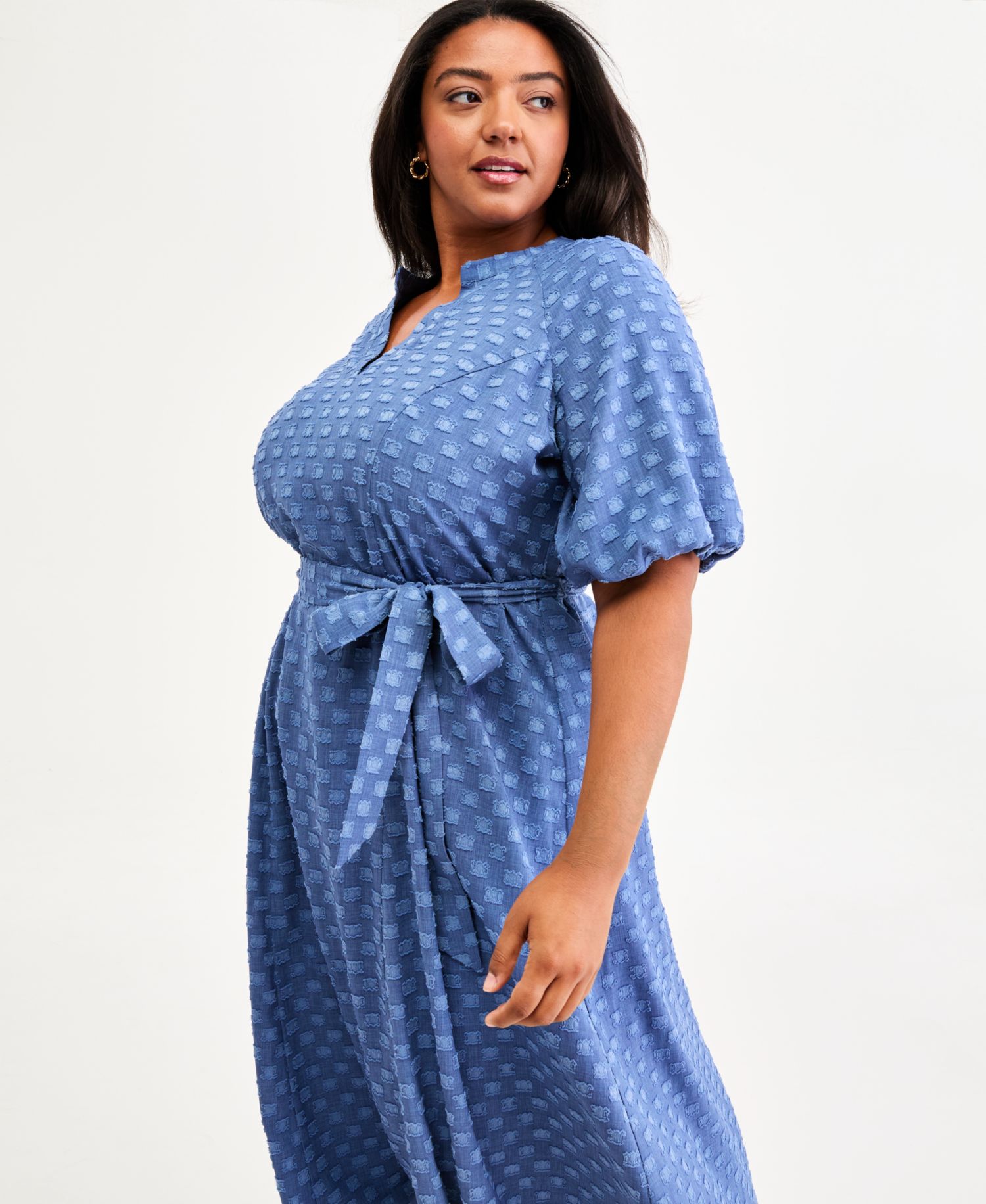 Plus Size Puff-Sleeve Midi Dress