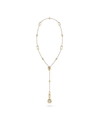 Women's Nake Hexagon IP Yellow Gold Stainless Steel Necklace Watch, 28mm