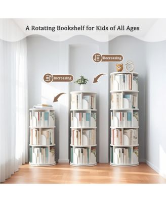5 Tier Wooden Rotating Round Spinning Bookshelf Tower Storage Organizer