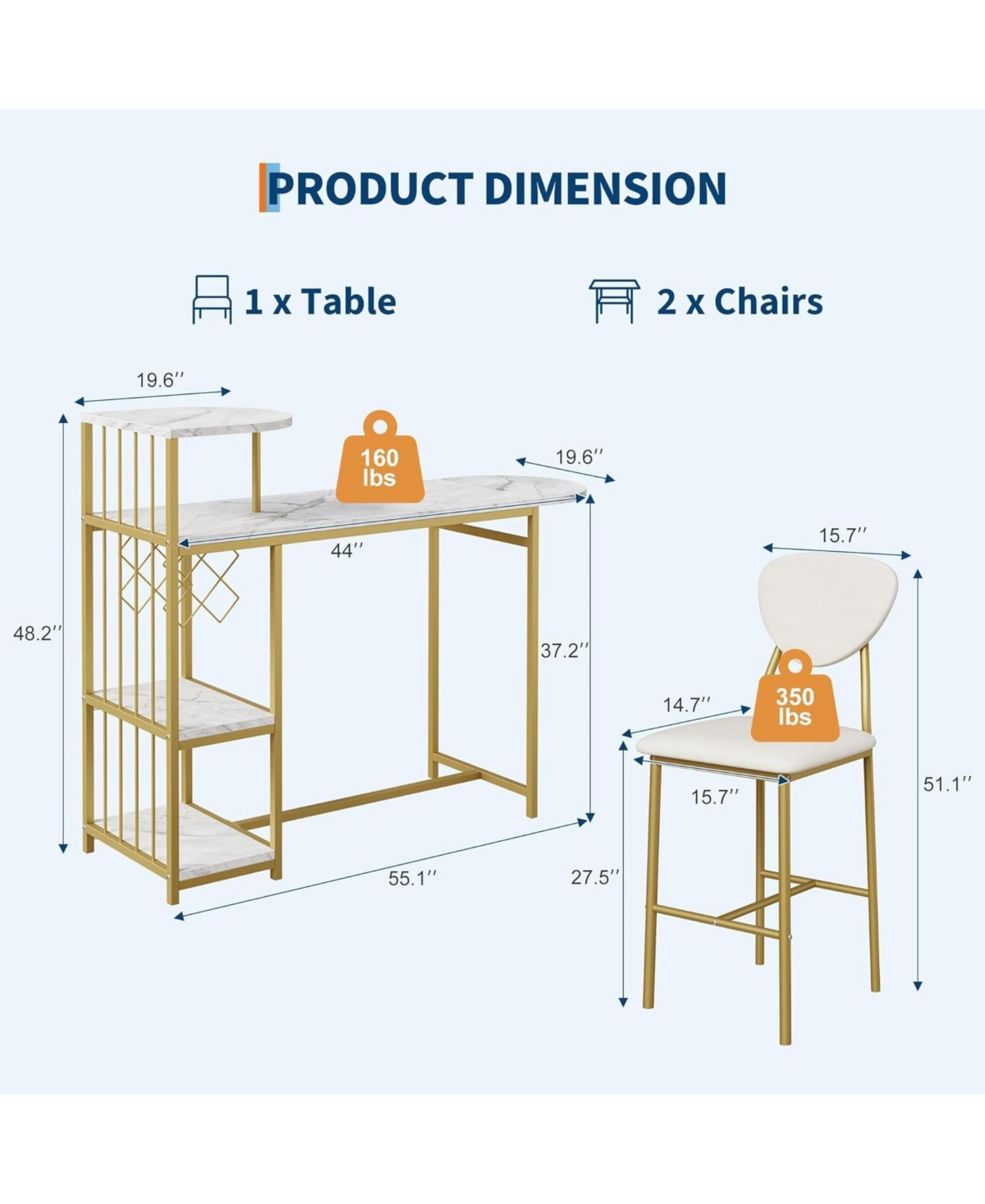 gaomon 3-Piece Expandable Bar Table Set with 2 Chairs, Storage Shelves and Wine Rack