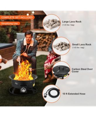 19-Inch Propane Fire Pit with Cover and Lava Rocks, 58,000 BTU, Adjustable Flame