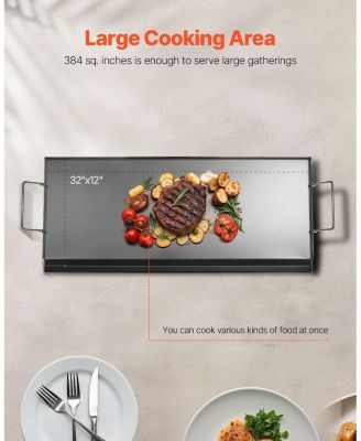 32 x 14 Inch Carbon Steel Griddle Plate for Gas Grill with Handles