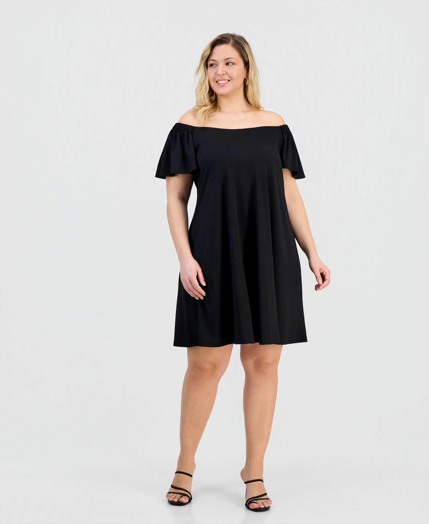 Plus Size Off-The-Shoulder Crepe Shift Dress
