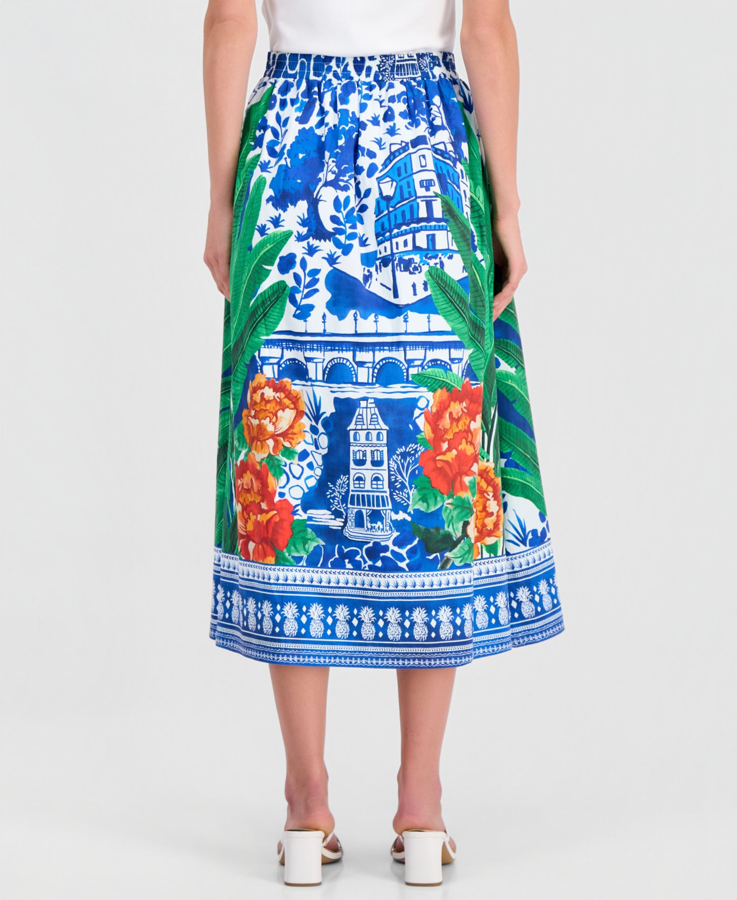 Women's Printed Pull-On Flared Midi Skirt