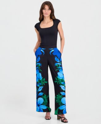 Women's Floral-Print Pull-On Straight Pants