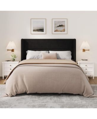Velvet Bed Frame with Wingback Headboard, Upholstered Platform Bed, No Box Spring Needed