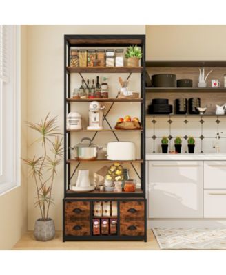 8 Tier Storage Bookshelf with Fabric Drawers and Metal Frame