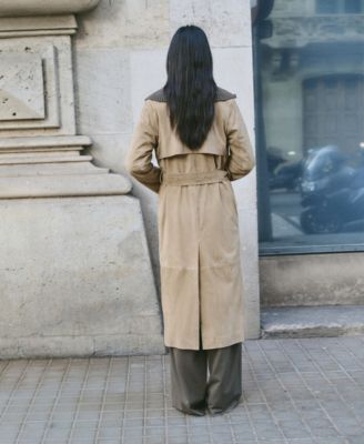 Women's Leather Suede Belted Trench Coat
