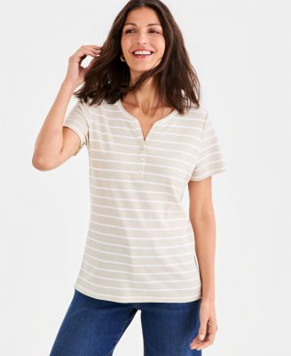 Women's Printed Short-Sleeve Henley Top