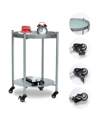 Coffee Table with Wheels, 2-Tier Movable Side Tables, Round Detachable Nightstand for Living Room, Bedroom and Outdoor Terrace