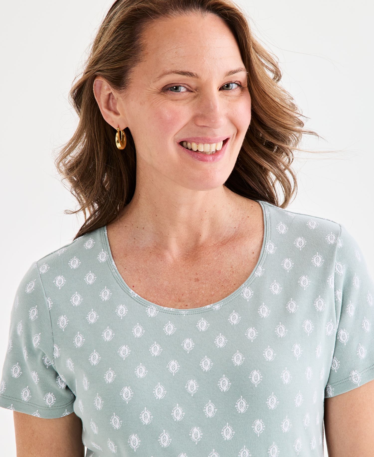 Petite Summer Foulard Scoop Neck Top