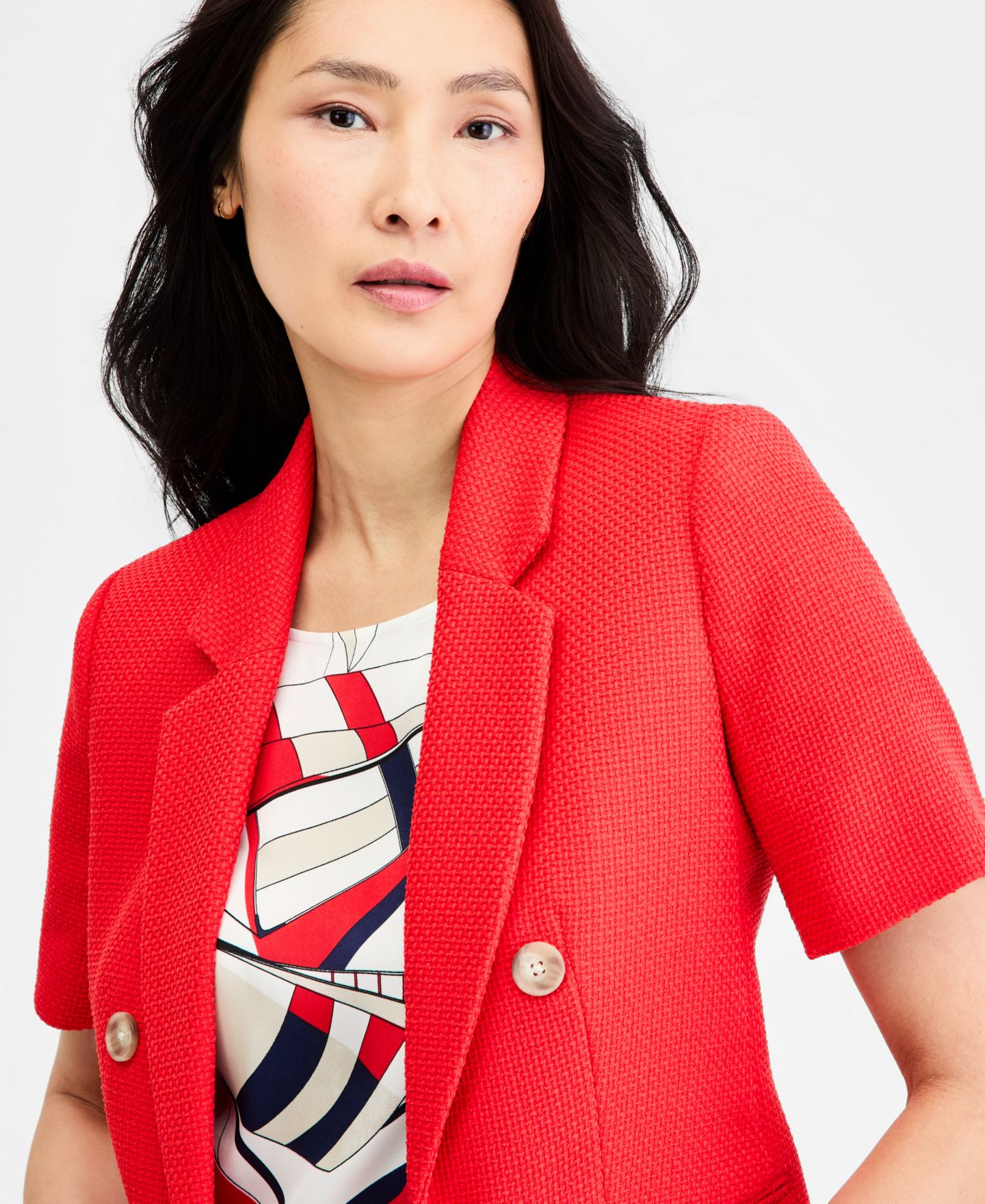 Женский пиджак Jones New York Short-Sleeve Faux Double-Breasted Blazer, цвет: Rouge — фото 7