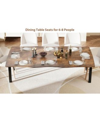 Minimalist Dining Table for 6-8, Rectangular Wave Edge, 15mm MDF & Metal Frame, Waterproof, Scratch-Resistant
