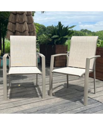 2-Piece Stackable Outdoor Dining Chairs, Metal Frame with E-Coating, Textilene All-Weather Patio Chairs, Sandstone