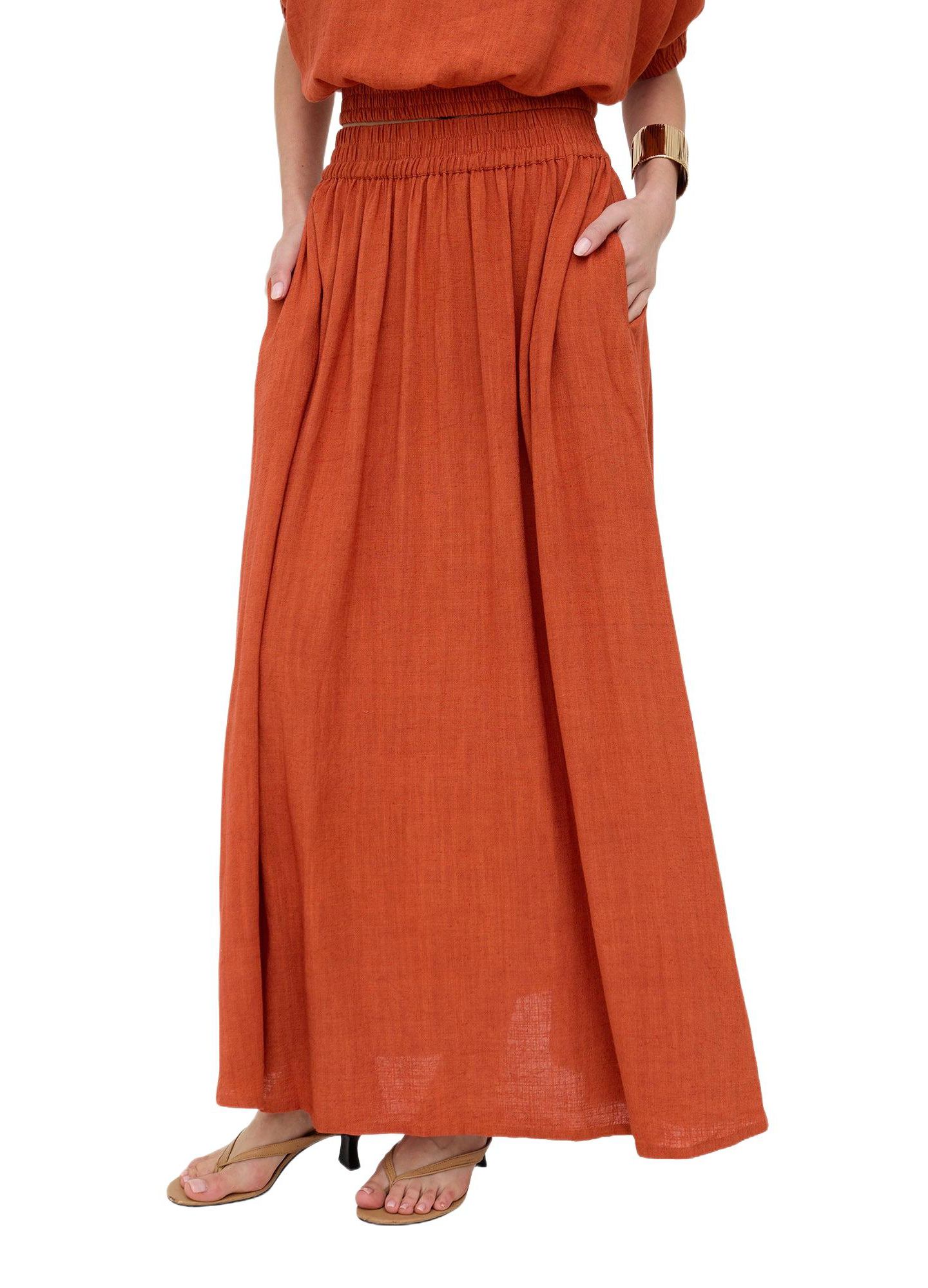 Женская юбка Raffya Sesame Elasticated Waist Maxi, цвет: Оранжевый — фото 1
