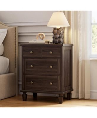 4 Drawer Vintage Wood Dresser with Tapered Legs, Distressed Finish Storage Chest