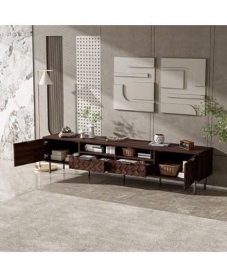 Modern TV Stand for TVs with Closed Storage & Cable Management, Soft-Closing Hinges, Iron Legs for Living Room