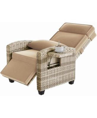 Outdoor Recliner Lounge Chair, 145° Adjustable Backrest & Footrest, PE Wicker Steel Frame with Side Table, Patio Pool Deck