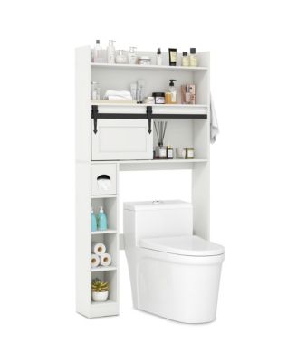 Over The Toilet Storage Cabinet w/ Sliding Barn Door Adjustable Shelves 2 Hooks