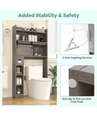 Over The Toilet Storage Cabinet w/ Sliding Barn Door Adjustable Shelves 2 Hooks