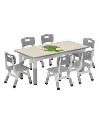 Kids Table and 6 Chairs Set, Height Adjustable Toddler Table and Chair Set, Graffiti Desktop