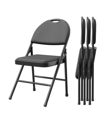 Folding Chairs, Pu Leather Upholstered Foldable Chairs Set, Soft Cushioned Chairs with Metal Frame