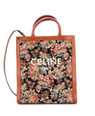Small Vertical Cabas Tote Floral Jacquard with Leather