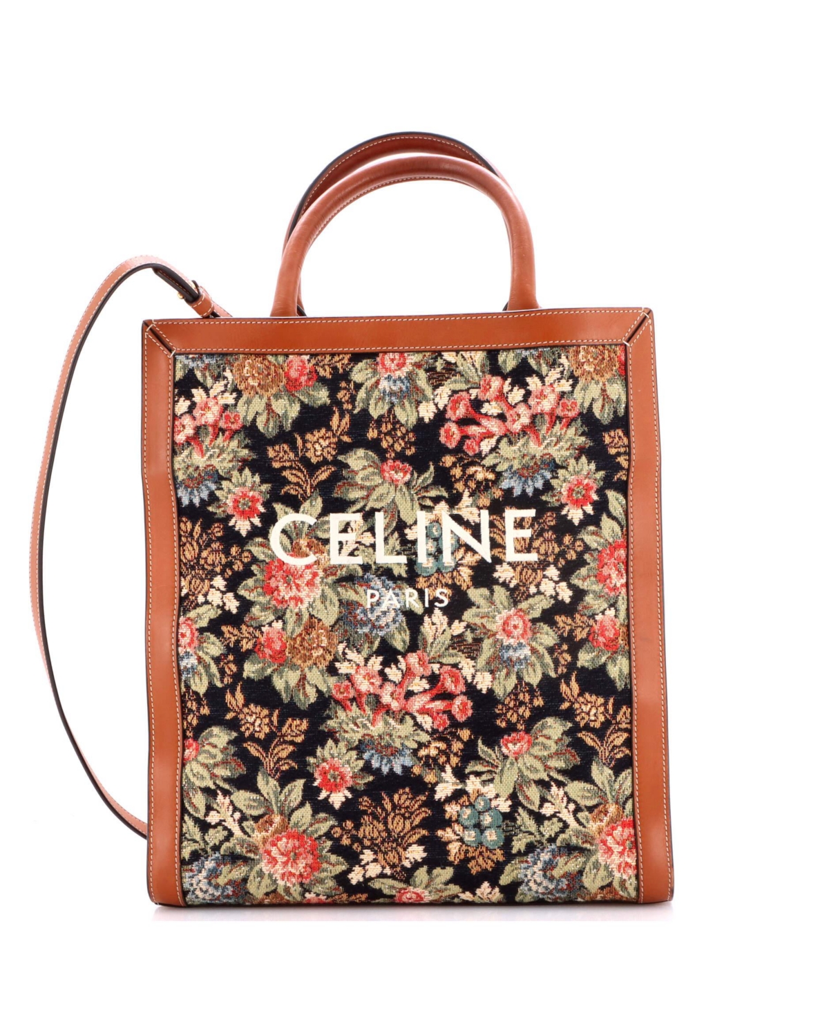Pre-Owned Celine Small Vertical Cabas Tote Floral Jacquard with Leather