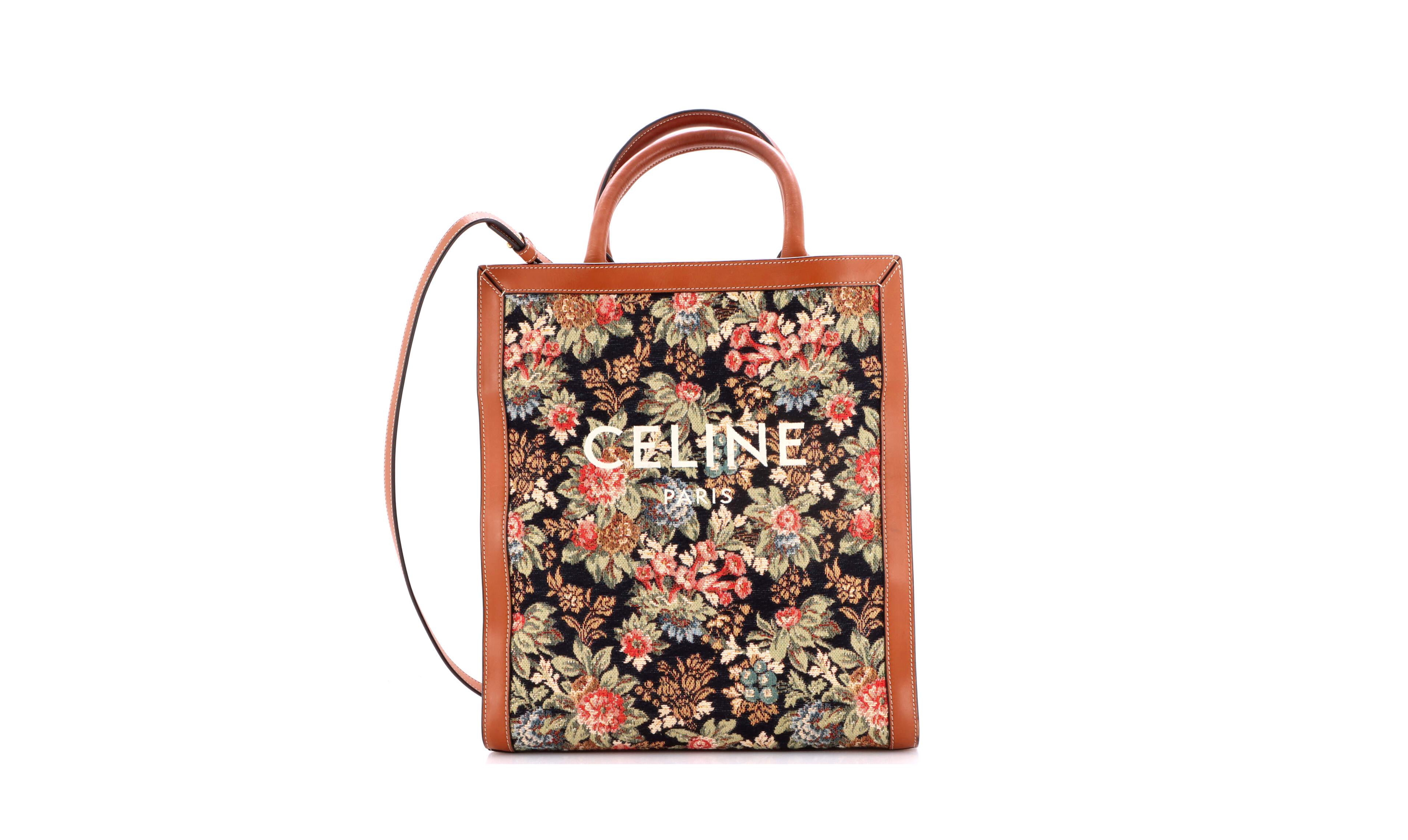 Pre-Owned Celine Small Vertical Cabas Tote Floral Jacquard with Leather