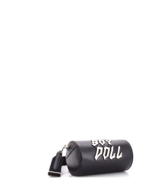 Cylinder Shoulder Bag Leather with Applique