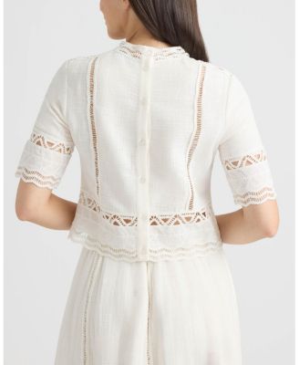 Women's Cotton Crosshatch Top with Crochet Applique