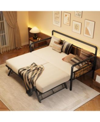Daybed with Trundle,Twin Daybed with Pop Up Trundle Set,Metal Twin Bed Frame with Steel Slat Support,Sofa BedFrame
