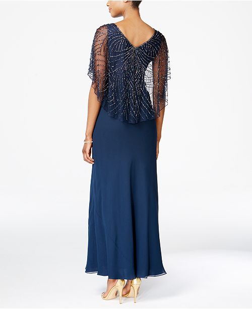J Kara Beaded V-Neck Capelet Gown - Dresses - Macy's
