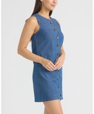 Women's Sleeveless Scallop Button Front Mini Dress