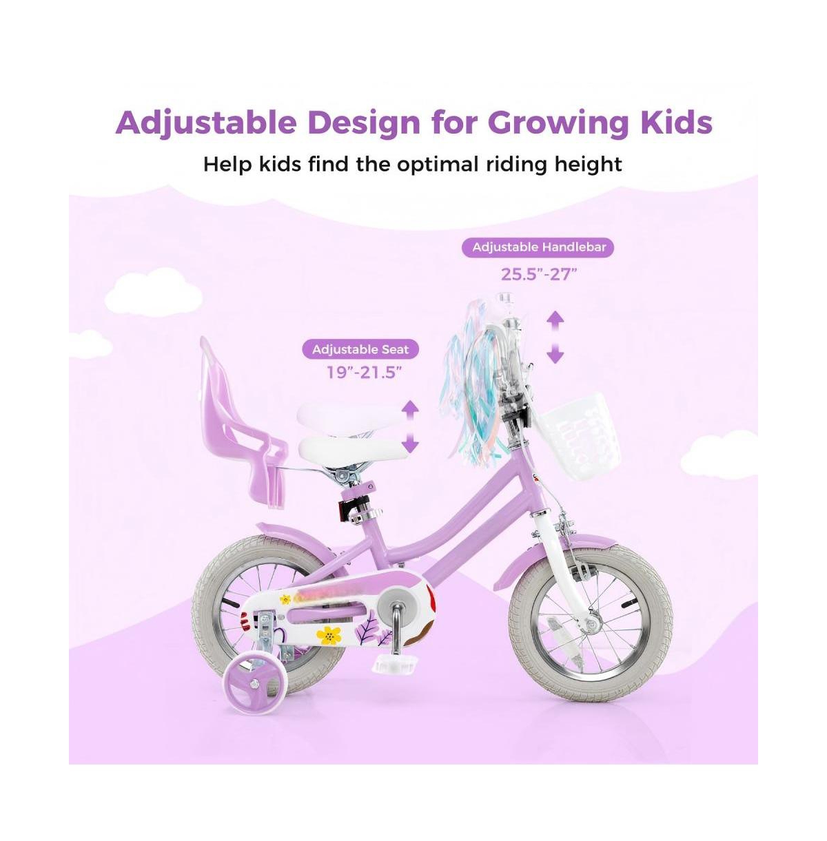 Hongge 12 Inch Girls Bike Kids Bicycle with Doll Seat and Streamers for Children 3-4 Years Old