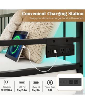 Adjustable Metal Daybed with Charging Station and LED Light