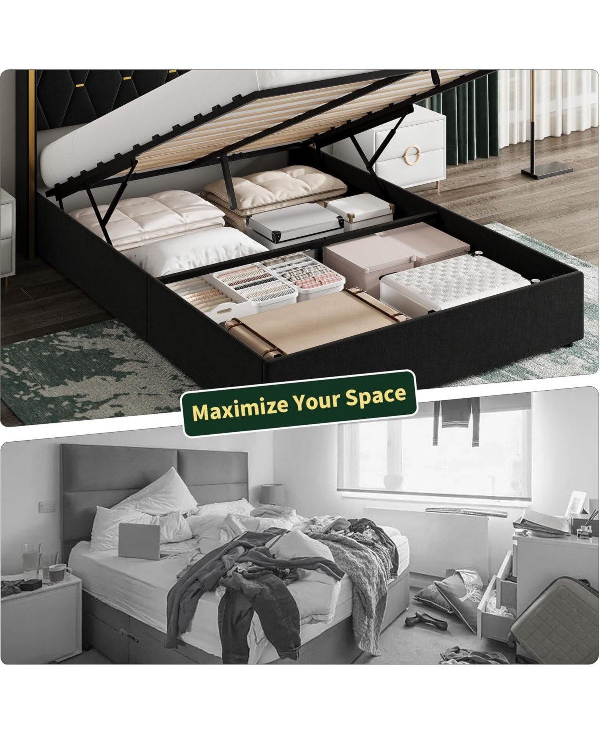 gaomon Lift Up Storage Bed Frame with Wingback Headboard
