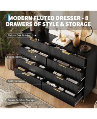 Dresser for Bedroom with 8 Drawers,55'' Wide Modern Chest of Wooden Bedroom Chest with Metal Handle,Clothes Storage Organizer,Dresser TV Stand