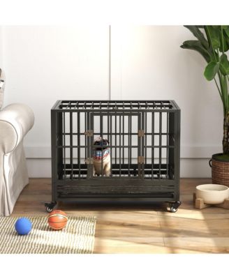 36" Heavy Duty Metal Dog Cage – Double Door Kennel with Lockable Wheels & Removable Tray
