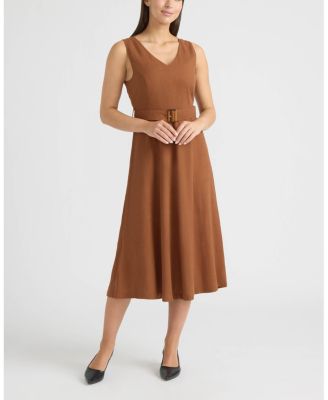 Women's Belted V-Neck Dress
