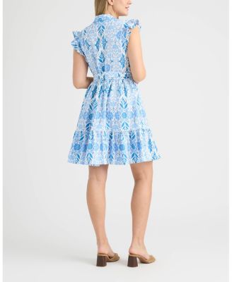 Women's Belted Ruffle Sleeve Tiered Dress