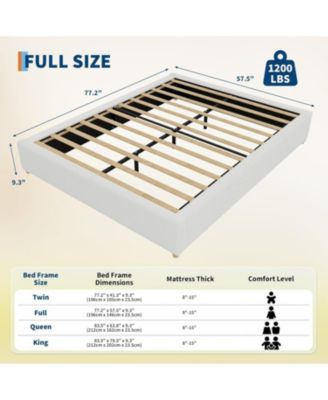 Cloud Bed Frame, Corduroy Low Bed Frame Without Headboard, Thick Fabric Upholstered Platform Bed, Solid Wood Legs, No Box Spring Needed