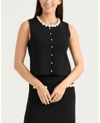 Women's Knit Vest with Beaded Crochet Trims