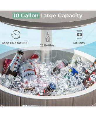 10 Gallon Cooler Bar Table w/ Telescopic Tabletop 3-in-1 Coffee Table Ice Bucket