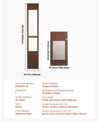 Sliding Glass Dog Door Adjustable Height 75 7/8" to 80 11/16" with 10 1/4" x 16 1/4" Flap