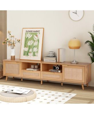 Farmhouse Storage Cabinet With Rattan TV Stand