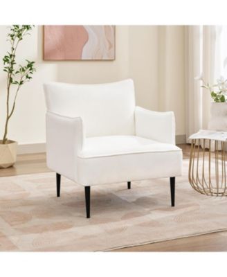 Modern Accent Chair - Mid-Century Linen Fabric Living Room Armchair Single Sofa Upholstered Comfy Reading Chair Accent Chair