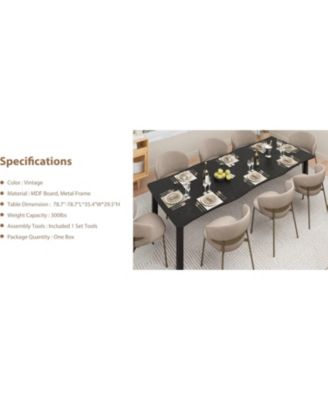 Dining Table for 6-8, Wave Edge, Thick MDF Top, Metal Frame, Waterproof