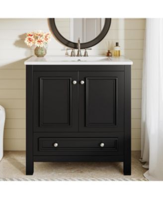 30" Modern Bathroom Vanity with Sink, Bathroom Sink Cabinet with 2 Doors and 1 Drawer, Solid Wooden Frame
