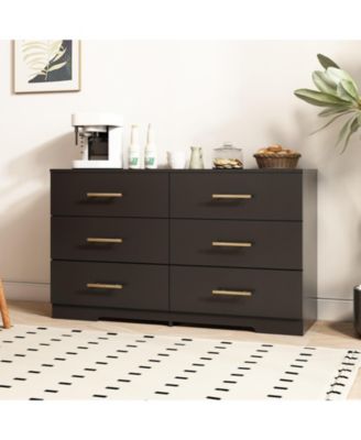 Large 6 Drawers Chest Dresser Table with Golden Handles Modern Storage for Bedroom Living Room